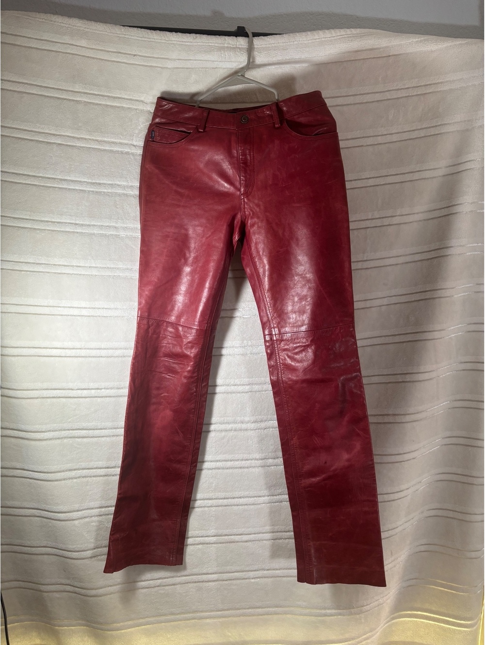 Vintage Earl Jean Genuine Red Leather Pants (Size 28) Y2K (Cut #1303; Style #59)